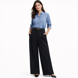 NWT Women's Madewell Super Wide Leg Pants Trousers Size 10 Black